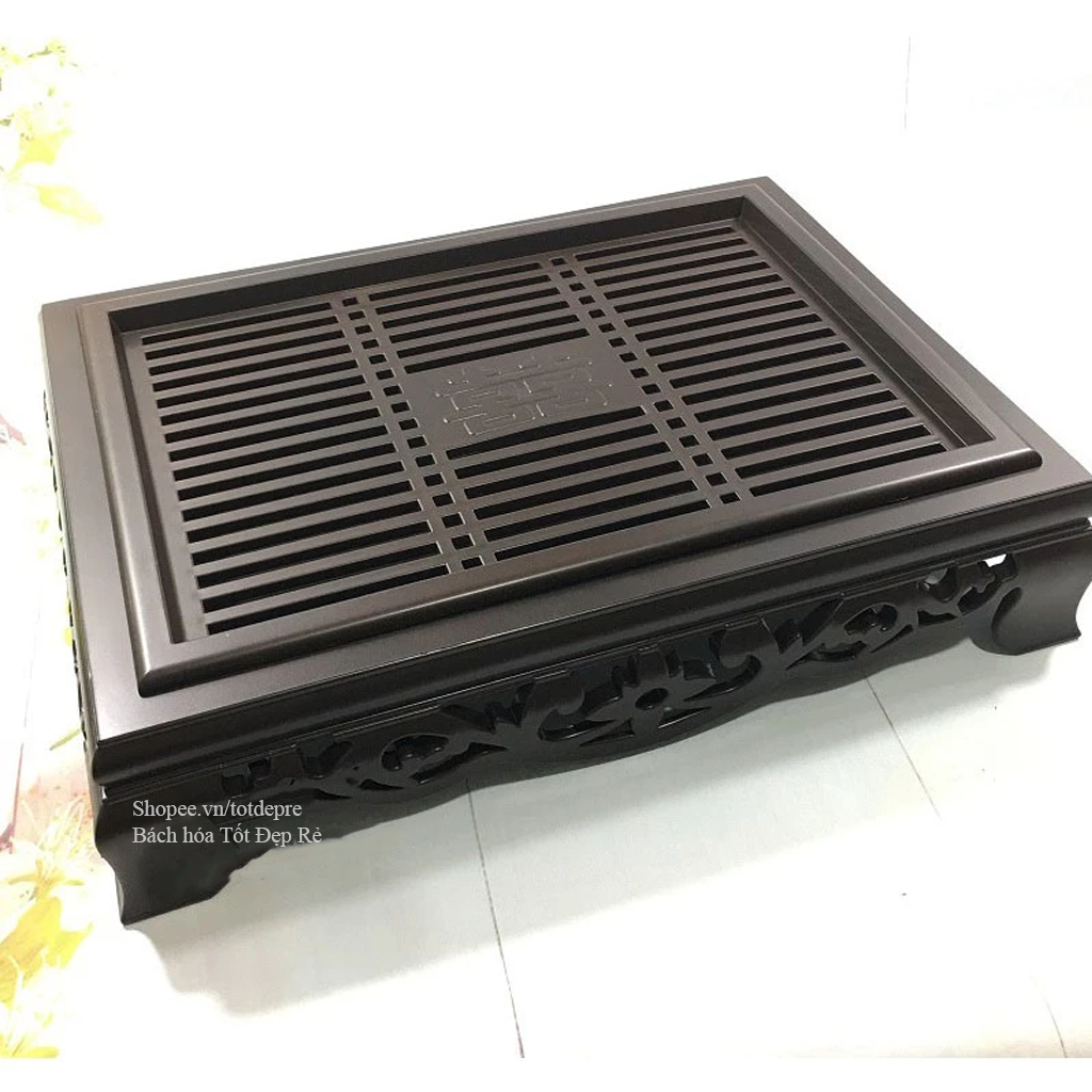 Khay trà nhựa giả gỗ họa tiết cổ truyền chính hãng Song Long