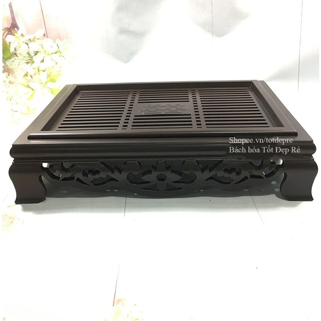 Khay trà nhựa giả gỗ họa tiết cổ truyền chính hãng Song Long