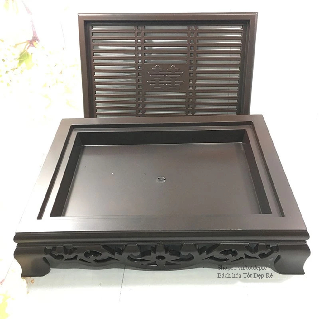 Khay trà nhựa giả gỗ họa tiết cổ truyền chính hãng Song Long