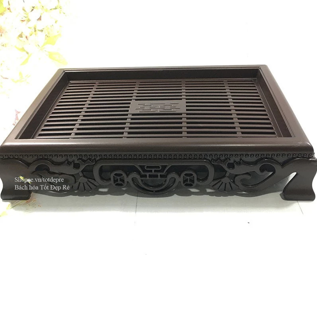 Khay trà nhựa giả gỗ họa tiết cổ truyền chính hãng Song Long