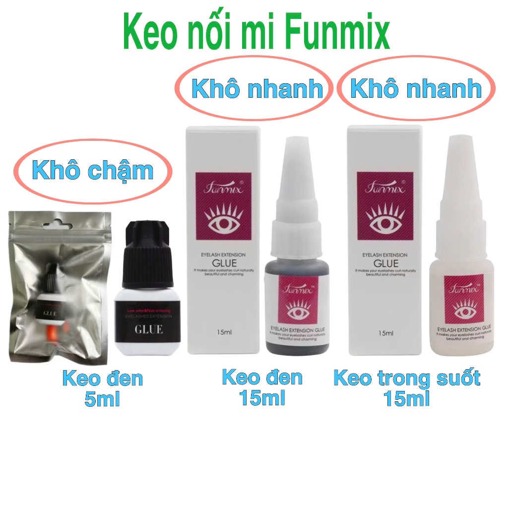 Keo nối mi không cay FUNMIX (5ml), khô chậm dành cho người mới tập nối hoặc tự nối mi (dụng cụ nối mi)