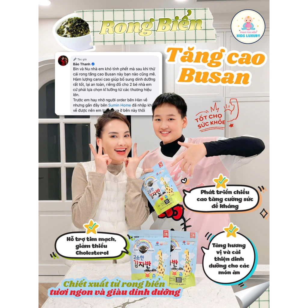 Rong Biển Tăng Cao BUSAN SIZE 40G Hàn Quốc, Giúp Bé Cao Lớn, Bổ Sung Chất Xơ Vitaminn