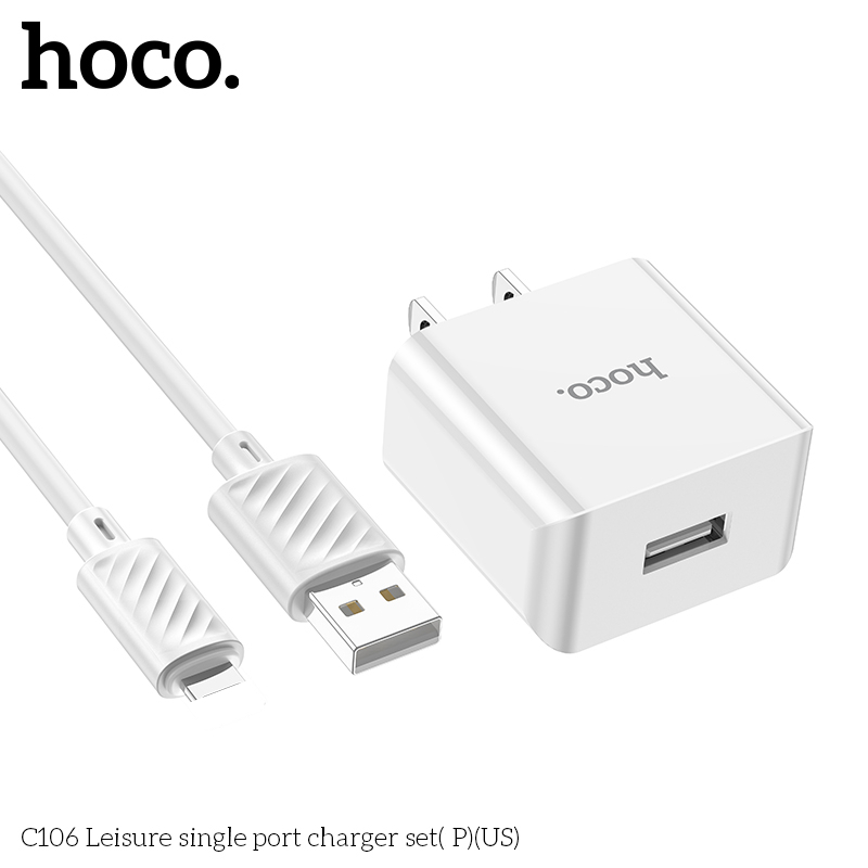 Hoco Chính Hãng - Bộ Sạc Hoco C106 10.5W, Kèm Dây Sạc, Cao Cấp, Chống Đứt - Cho IP, Micro, Type C