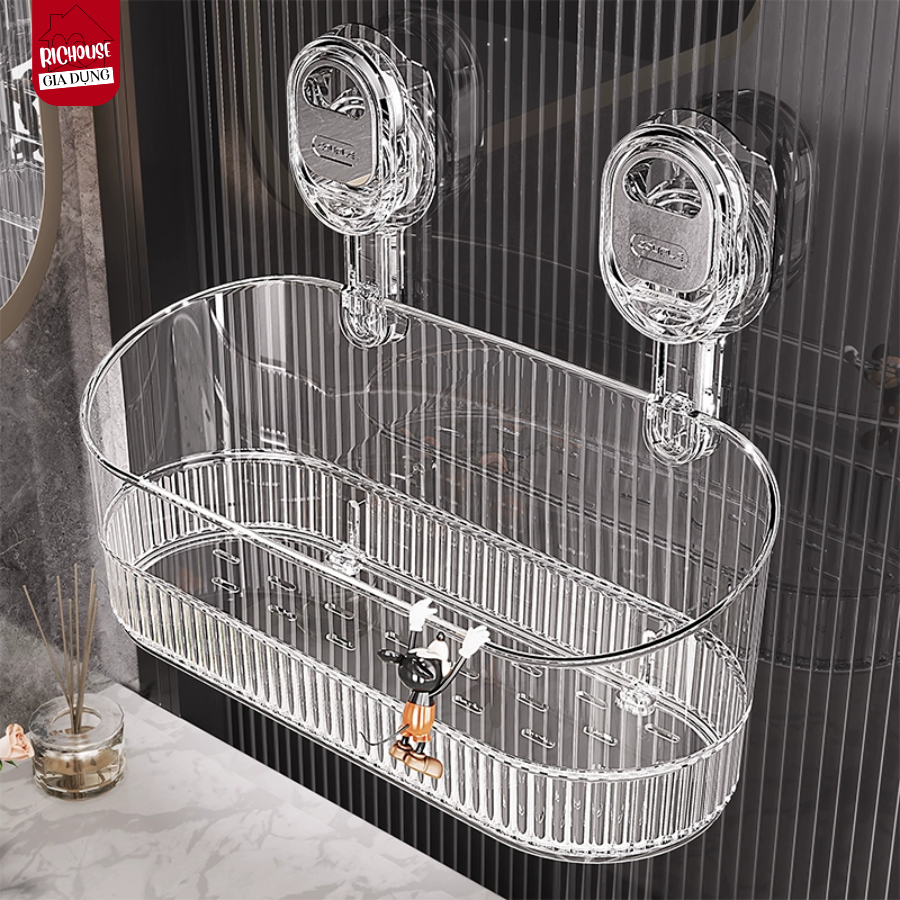 Kệ Để Đồ Nhà Tắm Cốc Hút Dán Tường, Giá Treo Nhà Bếp Chắc Chắn Kèm Lỗ Thoát Nước Thông Minh