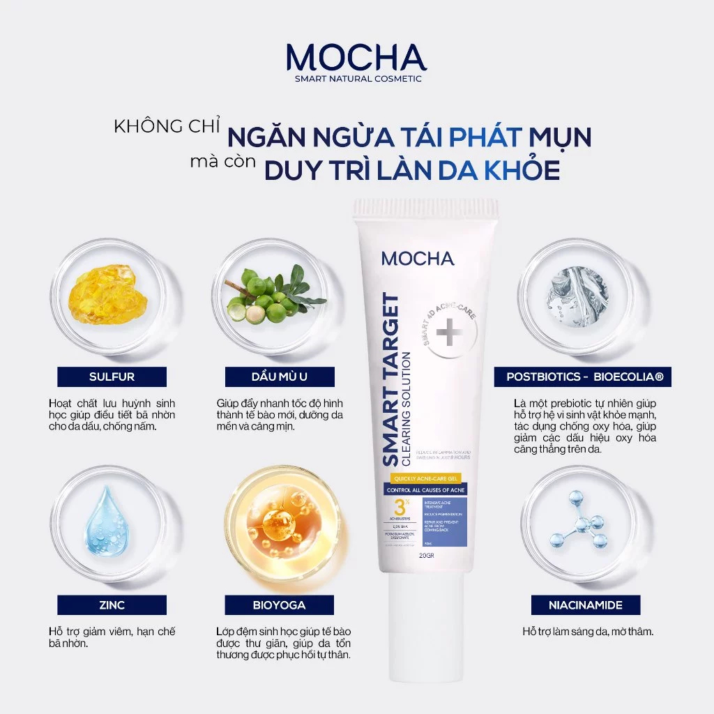 Kem Dưỡng Giảm Mụn Chuyên Sâu Nhanh Sau 8h Mocha Smart Target Clearing Solution, Giảm Sưng Viêm, Hạn Chế Thâm Sẹo