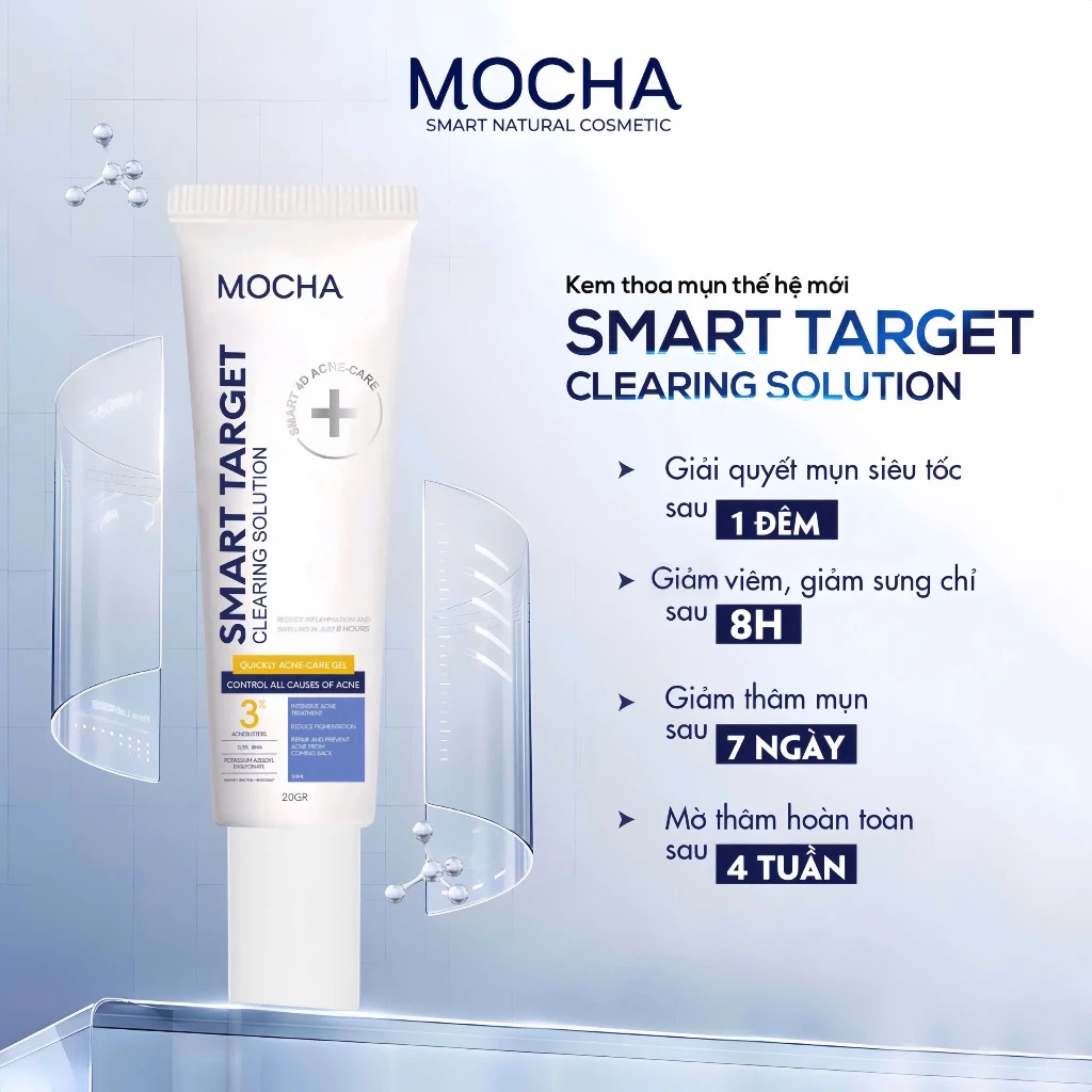 Kem Dưỡng Giảm Mụn Chuyên Sâu Nhanh Sau 8h Mocha Smart Target Clearing Solution, Giảm Sưng Viêm, Hạn Chế Thâm Sẹo