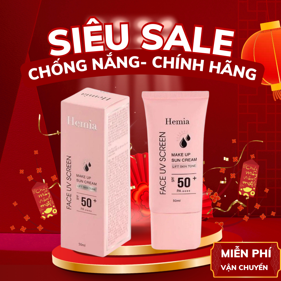 Kem chống nắng Hemia nâng tone trắng da kiềm dầu cho da dầu mụn da khô da nhạy cảm nhập khẩu chính hãng Hàn Quốc 50ml