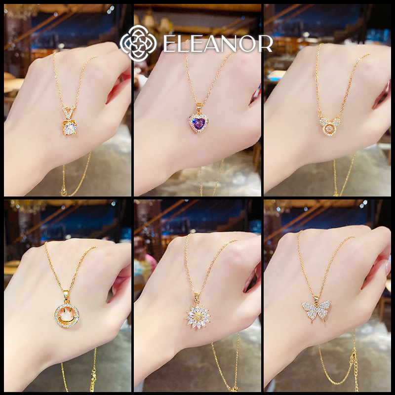 Dây chuyền nữ titan Eleanor Accessories đa dạng kiểu dáng đính đá phụ kiện trang sức vòng cổ 8912
