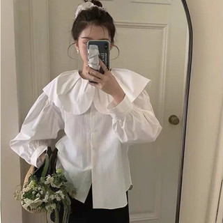 Áo Sơ Mi Cổ Bèo BabyDoll Dáng Rộng Tay Phồng Dài Phong Cách Điệu Đà Tiểu Thư