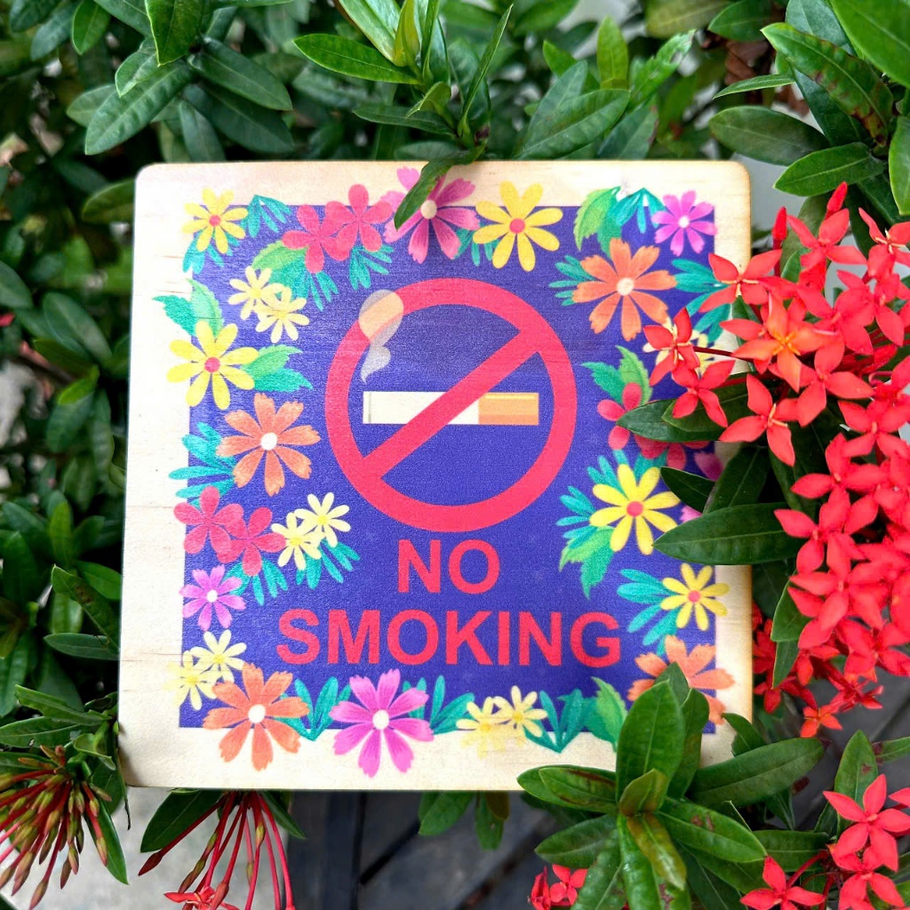 Bảng gỗ cấm hút thuốc, No smoking dán tường kèm băng dính 2 mặt - LynhDecor