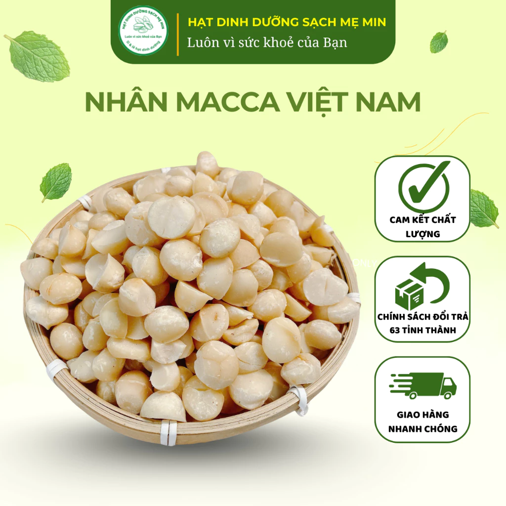 Hạt macca tách vỏ ăn liền, hạt sấy giòn thơm bùi ngậy phù hợp nấu sữa hạt, làm bánh kẹo ăn vặt