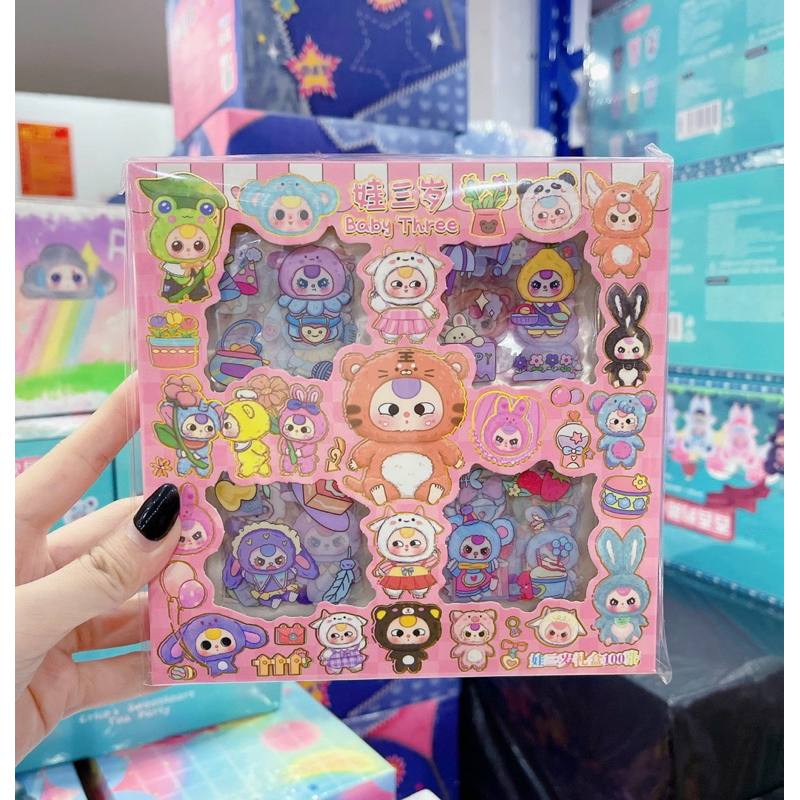 Hộp 96 Tấm Sticker Baby Three Chống Thấm Nước Dễ Thương - Dùng Để Trang Trí Đồ Dùng Cá Nhân - Quà Tặng Cho Bé