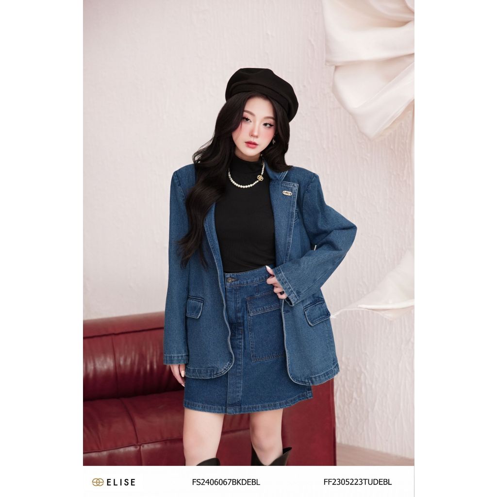 Ảnh Áo vest jeans xanh ve đính logo thiết kế Elise FF2305223TUDEBL 2