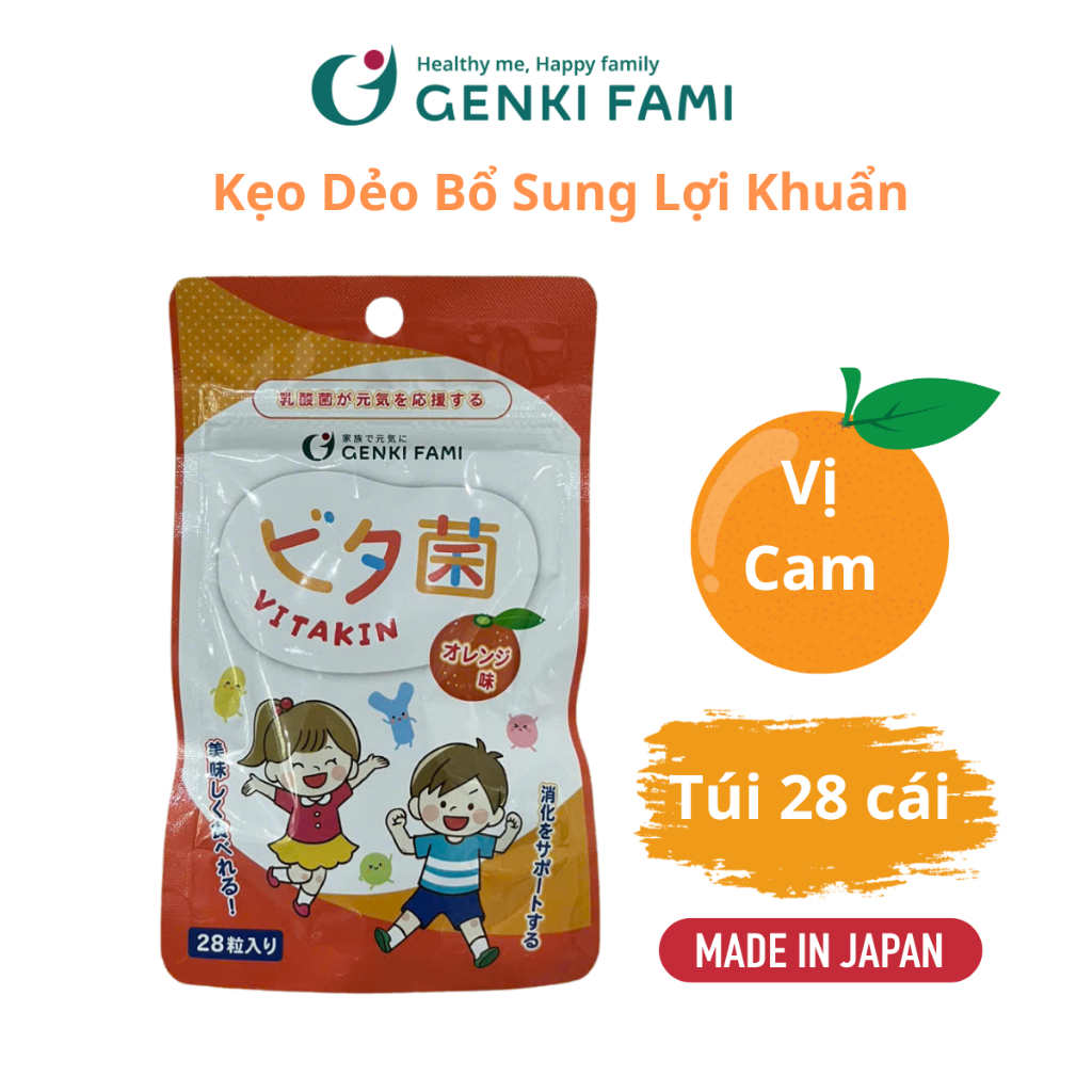 Ảnh Kẹo Dẻo Vị Cam Bổ Sung Vitamin và Lợi Khuẩn Genki Fami Nhật Bản 1