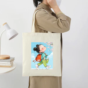 Túi vải tote CÔ BÉ ĐI HỌC HẠNH PHÚC Túi canvas đi chơi đi học thời trang dài 35x40 tota045 HÌNH IN SẮC NÉT