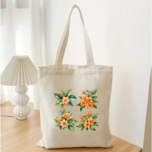 Túi canvas đựng đồ Túi vải Tote họa tiết khóm hoa màu cam beautyfull dùng đi chơi đi học thời trang dài 35x40 tota055
