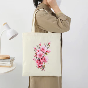 Túi canvas đựng đồ Túi vải Tote tết hoa đào hồng xinh xắn dùng đi chơi đi học thời trang dài 35x40 tota056