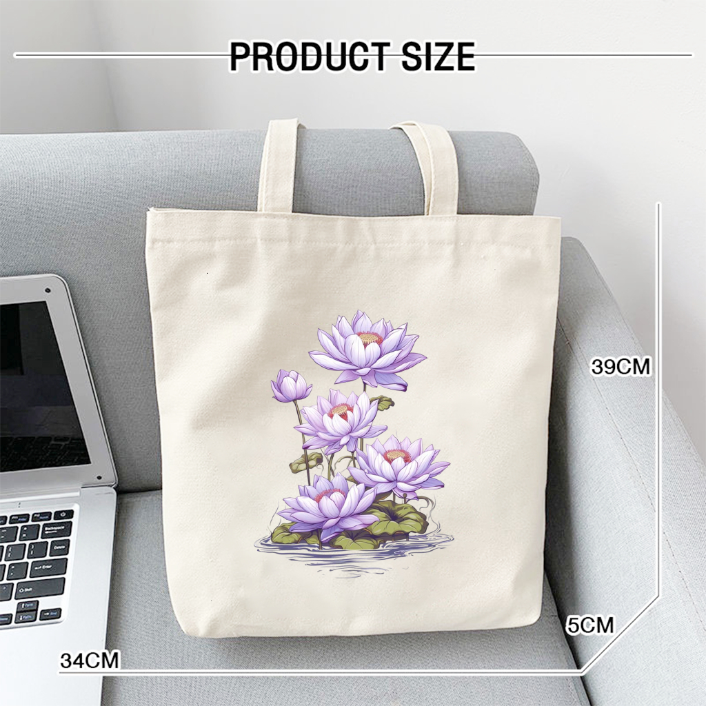 Túi canvas đựng đồ Túi vải Tote họa tiết hoa Sen tím xinh xắn dùng đi chơi đi học thời trang dài 35x40 tota051