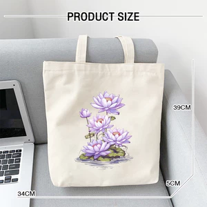 Túi canvas đựng đồ Túi vải Tote họa tiết hoa Sen tím xinh xắn dùng đi chơi đi học thời trang dài 35x40 tota051