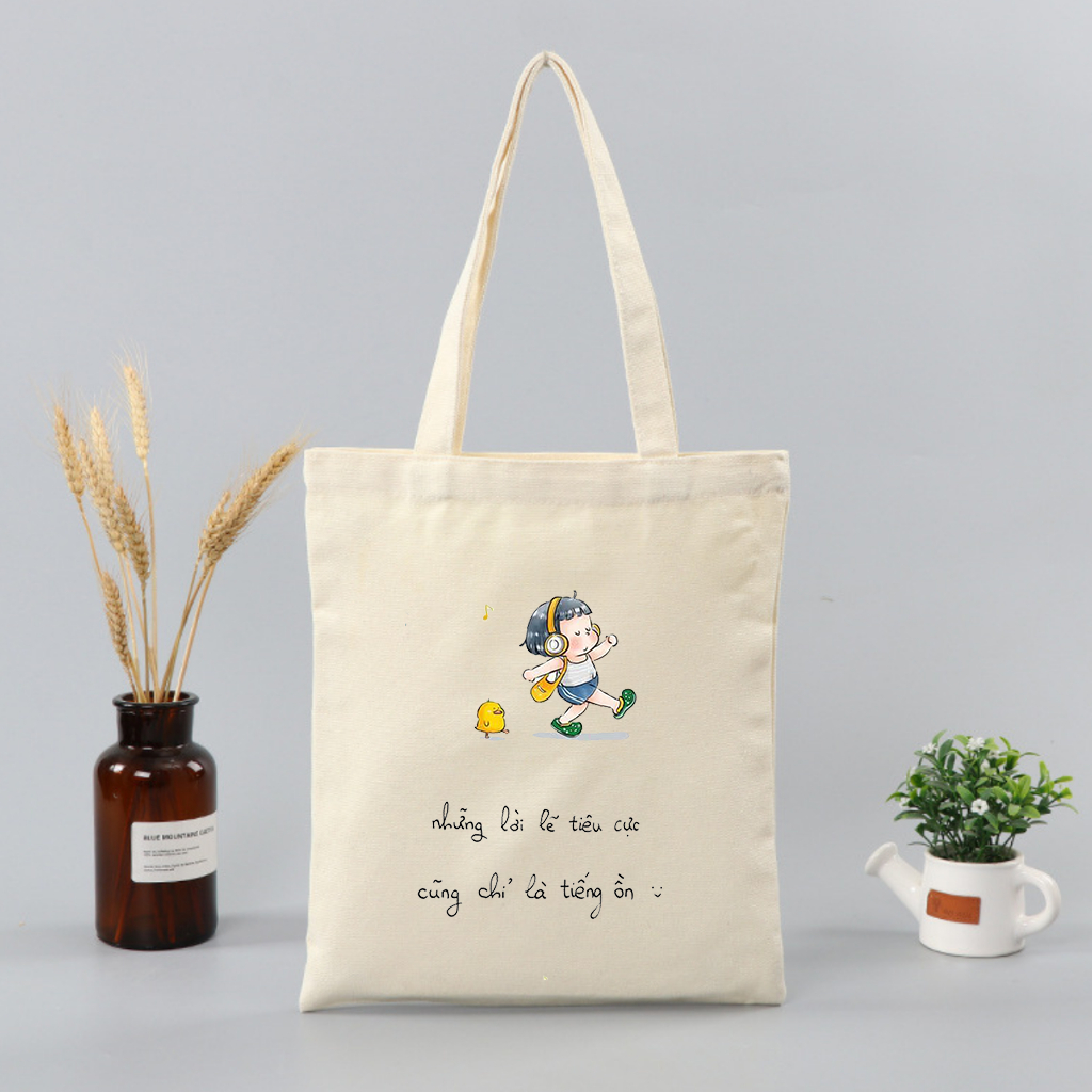Túi vải tote hoạt hình cô bé vô tư Túi canvas đi chơi đi học thời trang dài 35x40 tota044 HÌNH IN SẮC NÉT