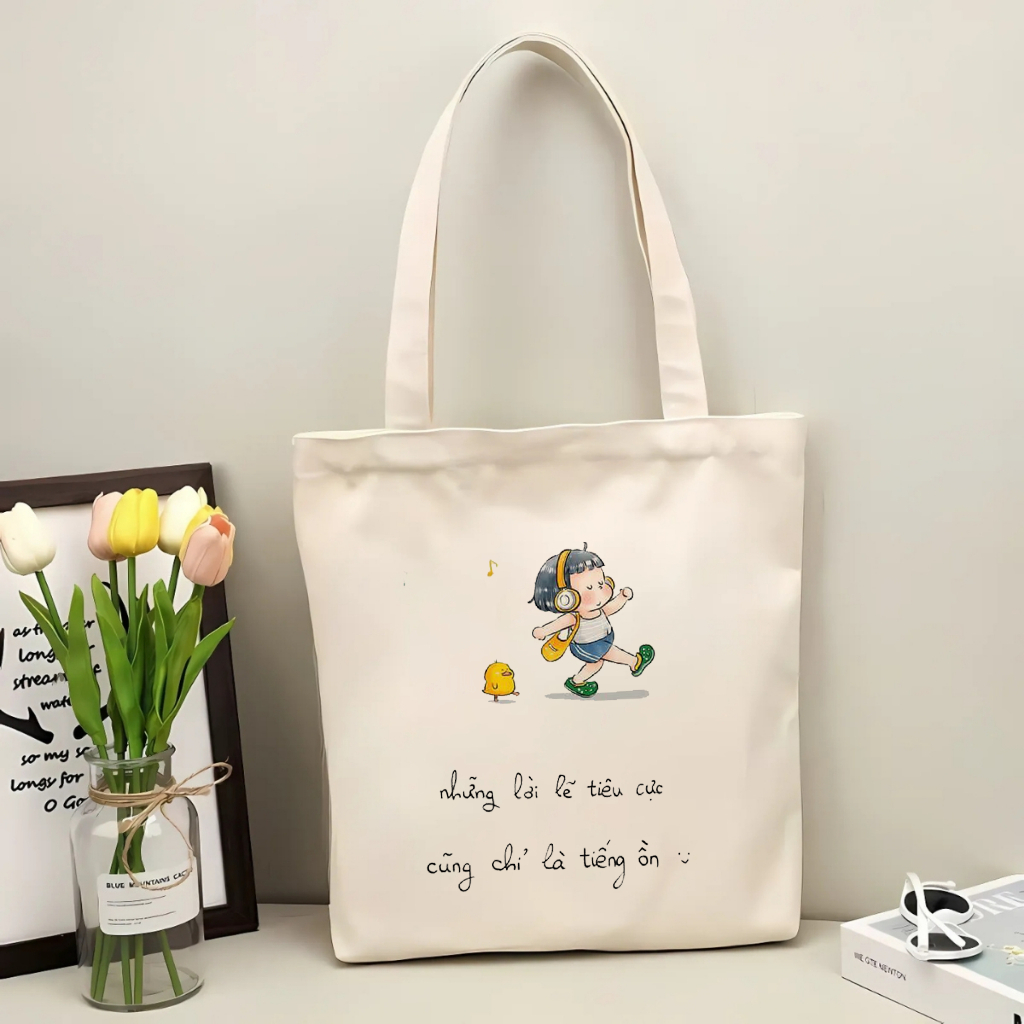 Túi vải tote hoạt hình cô bé vô tư Túi canvas đi chơi đi học thời trang dài 35x40 tota044 HÌNH IN SẮC NÉT