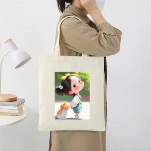 Túi vải tote hình bé gái và mèo cam dễ thương Túi canvas đựng đồ đi chơi đi học thời trang dài 35x40 tota048