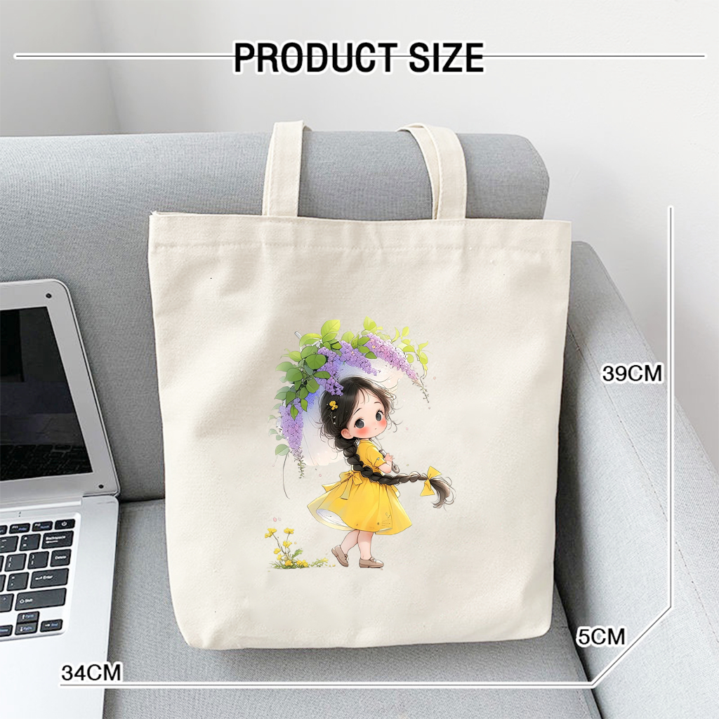 BỘ SƯU TẬP MẪU TOTE HÓT - túi vải tote in họa tiết bé gái so cute màu trắng be nhiều hình kích thước 35x40 HÌNH SẮC NÉT