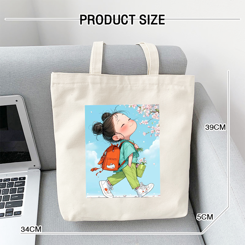 BỘ SƯU TẬP MẪU TOTE HÓT - túi vải tote in họa tiết bé gái so cute màu trắng be nhiều hình kích thước 35x40 HÌNH SẮC NÉT