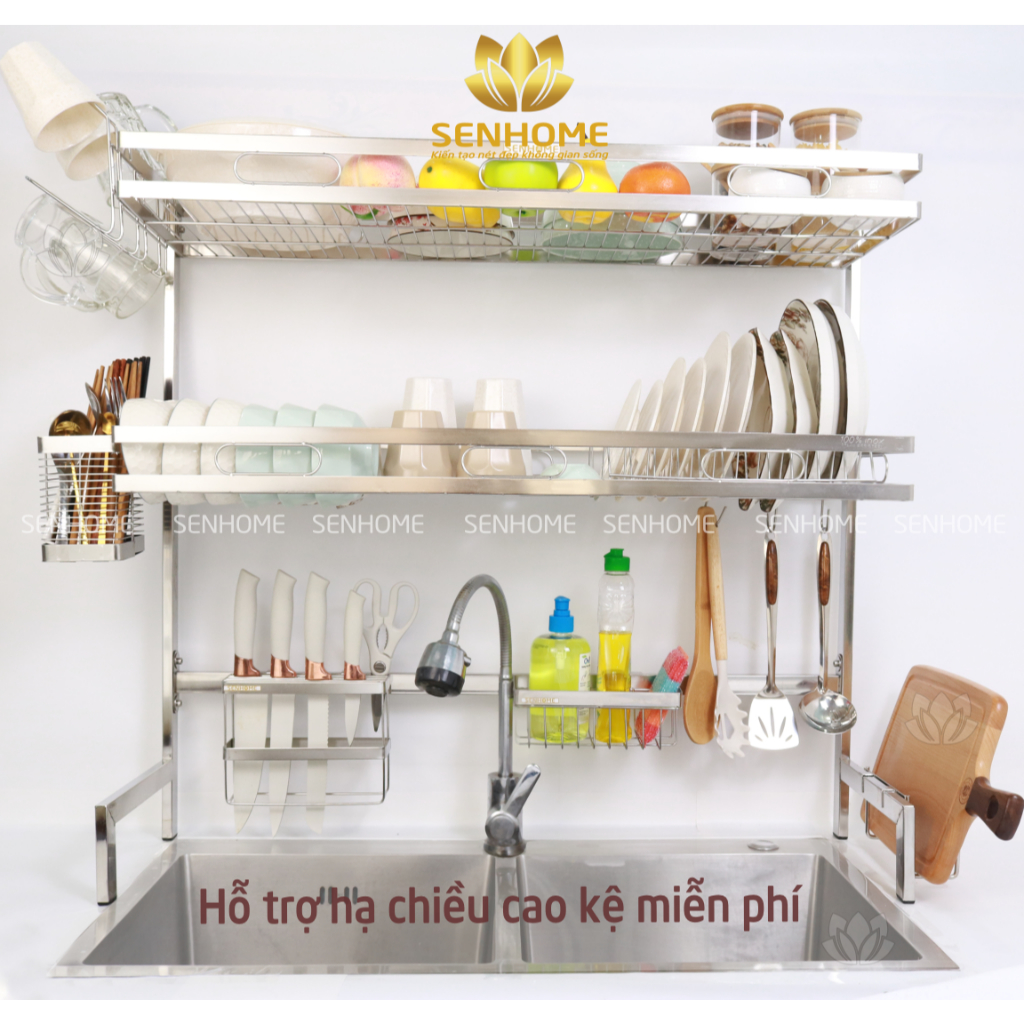 Kệ Để Chén Bát Inox Đa Năng 2 Tầng SENHOME, Kệ Úp Chén Thông Minh Để ...