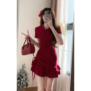 Đầm body đỏ tết noen bèo tầng siêu sang sịn hai màu đỏ đen xinh VANISA DT331