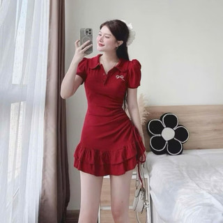 Đầm body hai màu đỏ đen  đỏ tết noen bèo tầng siêu sang sịn xinh VANISA DT331