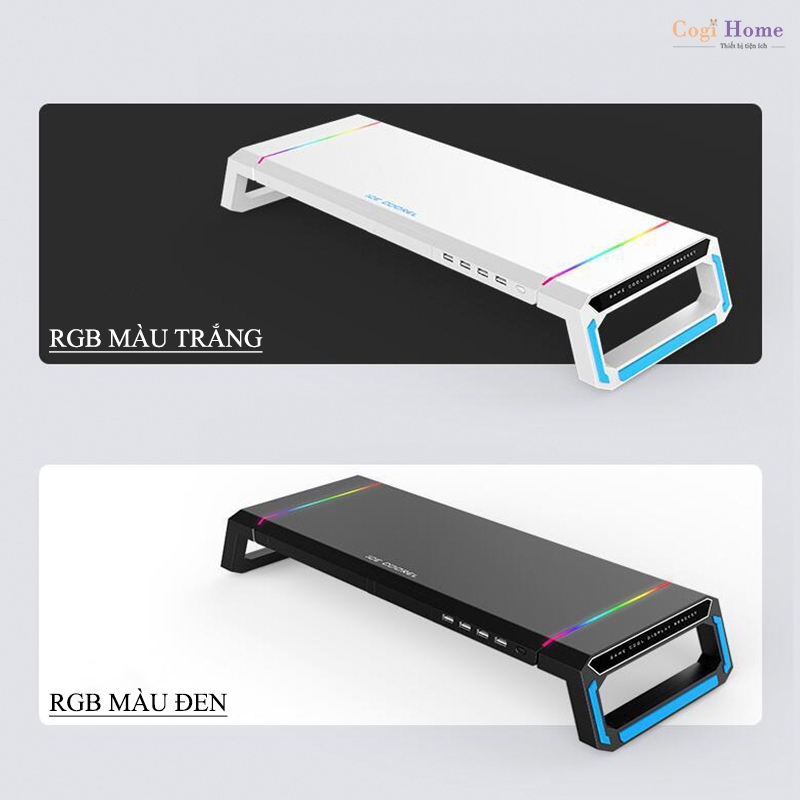 Kệ Để Màn Hình Máy Tính Cao Cấp Trang Bị LED RGB Đa Cổng Kết Nối, Kệ Màn Hình Decor Bàn Làm Việc T1