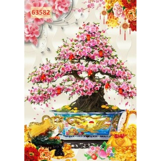 Tranh hoa mai hoa đào, tranh 3D dán tường in trên chất liệu vải lụa (shop tặng kèm keo dán)