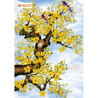 Tranh hoa mai hoa đào, tranh 3D dán tường in trên chất liệu vải lụa (shop tặng kèm keo dán)