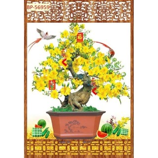 Tranh hoa mai hoa đào, tranh 3D dán tường in trên chất liệu vải lụa (shop tặng kèm keo dán)