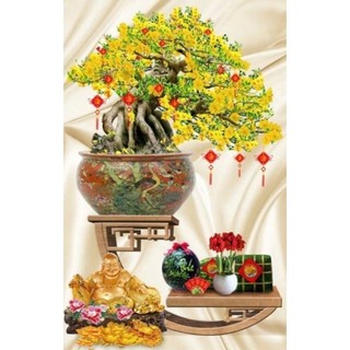 Tranh hoa mai hoa đào, tranh 3D dán tường in trên chất liệu vải lụa (shop tặng kèm keo dán)