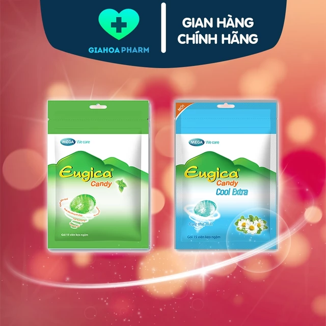 Kẹo ngậm thảo dược Eugica Candy (MEGA WE CARE) - Giảm ho, đau rát họng, làm ấm, thông cổ, mát họng (Gói 15 viên)