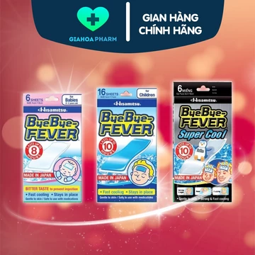 Miếng dán hạ sốt Byebye Fever (Hisamitsu) túi 2 miếng - Làm mát nhanh, dành cho sơ sinh, trẻ em, người lớn