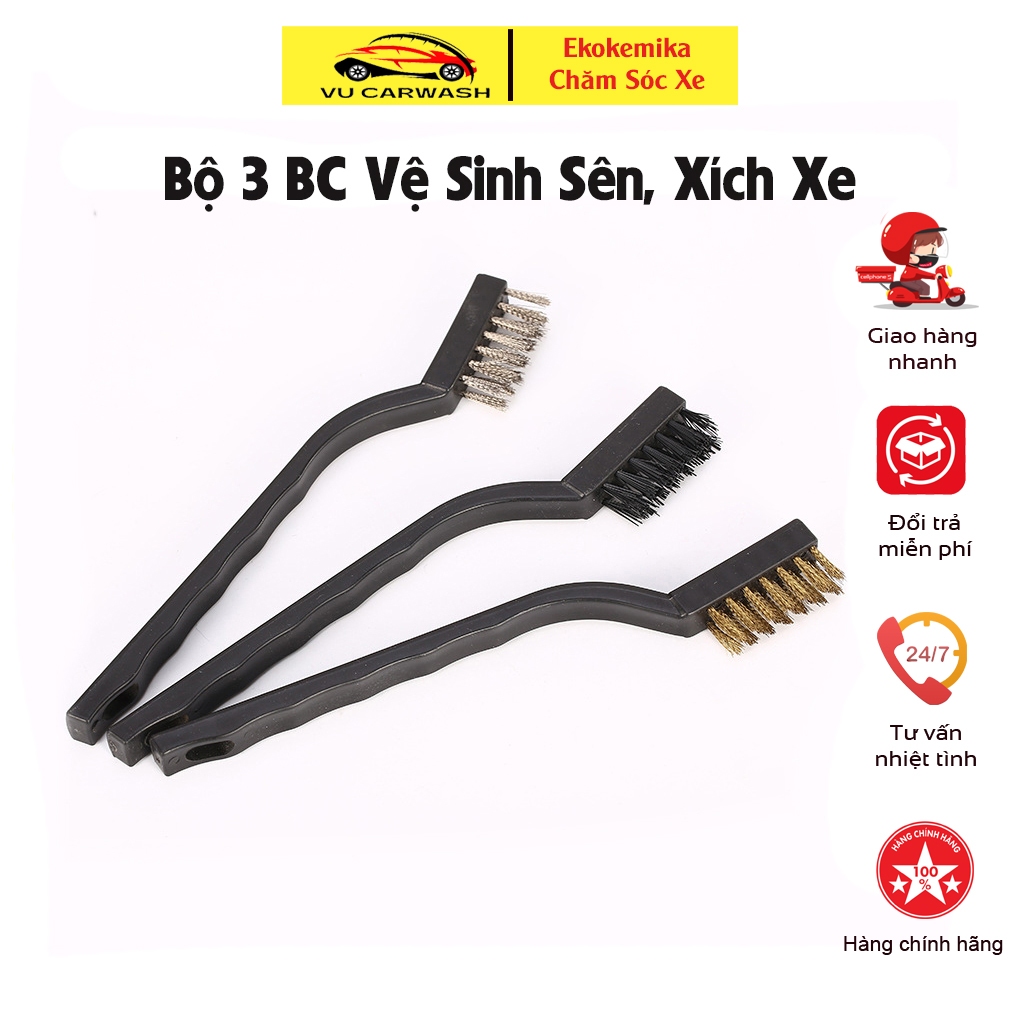 Bàn Chải Chà Sên - Bàn Chải Vệ Sinh Lốc Máy - Bàn Chải Rửa Xe , Vệ Sinh Chi Tiết Đa Năng(bộ 3 cái)