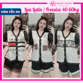 Bộ đồ ngủ nữ pijama đùi ngắn cổ v chữ y lụa latin mịn mát bigsize 2SCC03, đồ bộ nữ đồ mặc nhà dễ thương sang chảnh