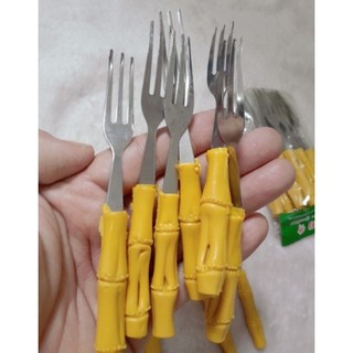 Bộ 10 nĩa inox nhỏ cán nhựa dùng ăn trái cây tiện lợi