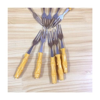 Bộ 10 nĩa inox nhỏ cán nhựa dùng ăn trái cây tiện lợi