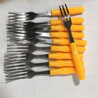 Bộ 10 nĩa inox nhỏ cán nhựa dùng ăn trái cây tiện lợi