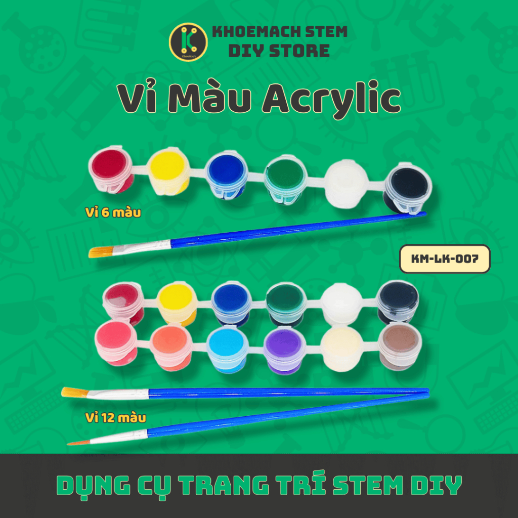 Và Màu Vẽ Acrylic Mini Kèm Cọ - Linh Kiện STEM, DIY - Vẽ ào, Tô Tượng, Vẽ 3D, Gi y, Thủy Tinh, G