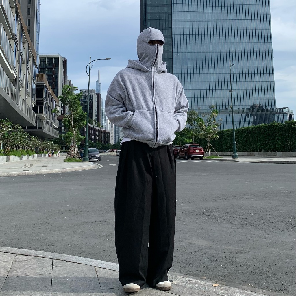 Áo Khoác Hoodie Zip Boxy Balaclava Ninja 2 mũ GOPYA, chất liệu nỉ bông, dày dặn, có túi trong, xỏ ngón, nón ninja | BigBuy360 - bigbuy360.vn