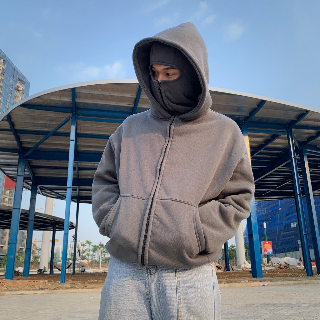 Áo Khoác Hoodie Zip Boxy Balaclava Ninja 2 mũ GOPYA, chất liệu nỉ bông, dày dặn, có túi trong, xỏ ngón, nón ninja | BigBuy360 - bigbuy360.vn