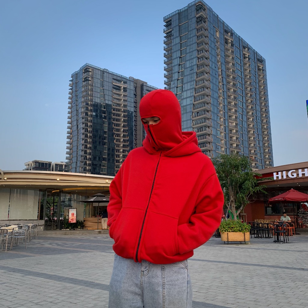 Áo Khoác Hoodie Zip Boxy Balaclava Ninja 2 mũ GOPYA, chất liệu nỉ bông, dày dặn, có túi trong, xỏ ngón, nón ninja | BigBuy360 - bigbuy360.vn