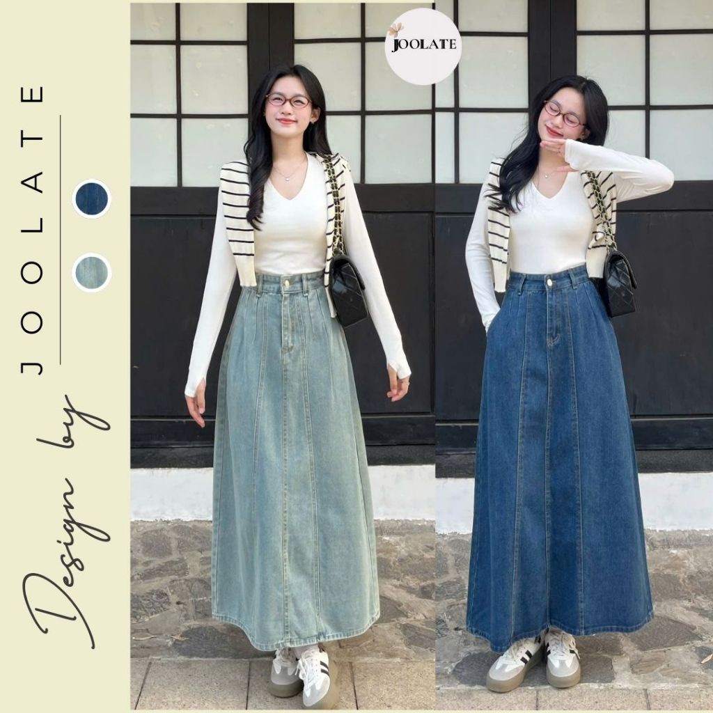Chân Váy Jean denim Joolate Dáng Dài Chất Jean 2 Ly Trước 7653 P12K2