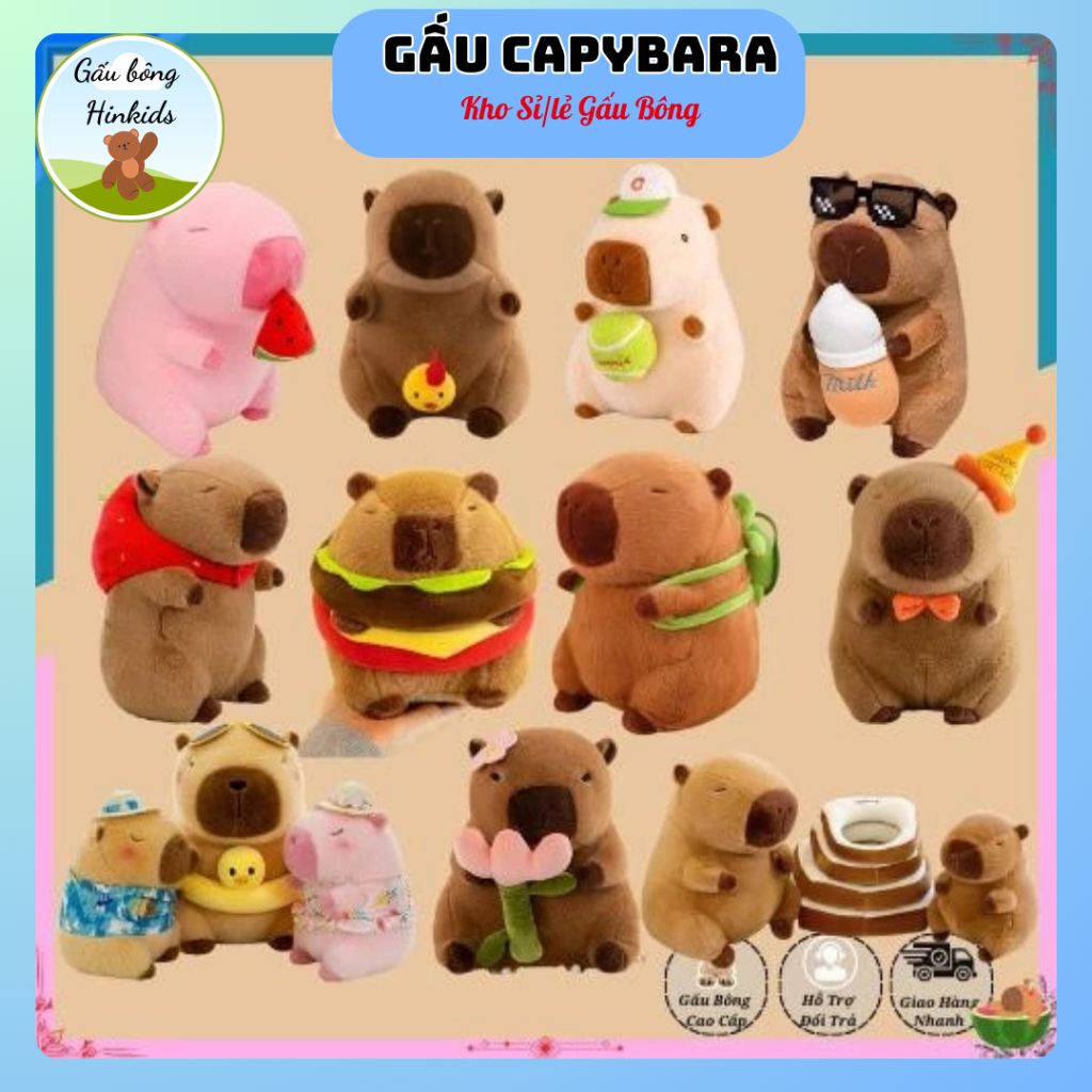 Gấu bông Capybara nhiều mẫu, Capy Rút mũi, Rút Dâu Tây, đeo Balo rùa ...