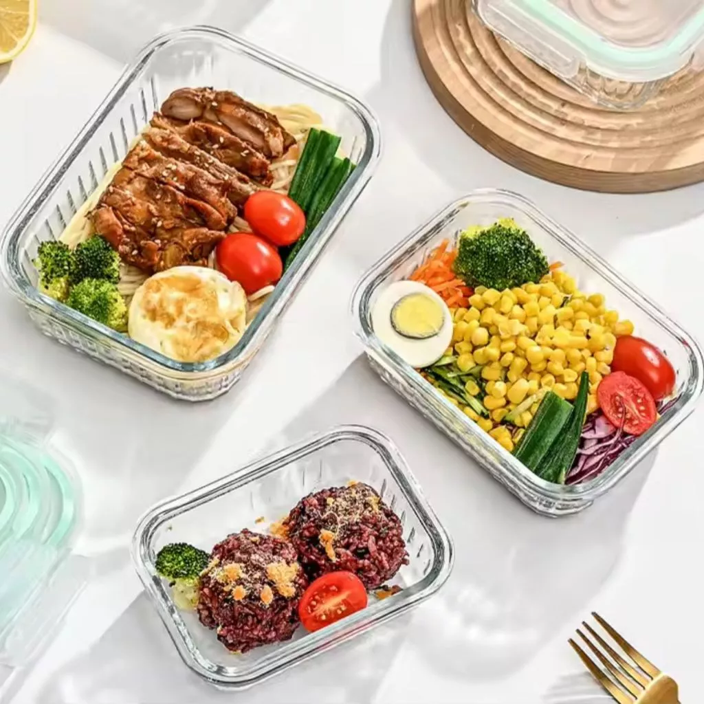 Hộp cơm văn phòng bằng thủy tinh chia ngăn chống tràn dùng được trong lò vi sóng SP09